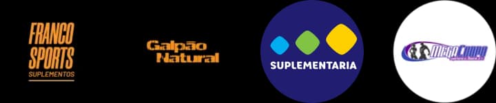 Logos dos parceiros: Franco Sports, Galpão Natural, Suplementaria, Maga Corpo