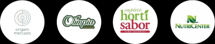 Logos dos parceiros: Origem Mercado, Olímpia, Empório Horti Sabor, Nutricenter
