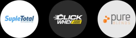 Logos dos parceiros: SupleTotal, Click Whey, Pure Blends