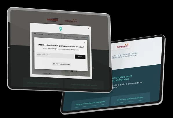 Tablets mostrando a funcionalidade Onde Encontrar