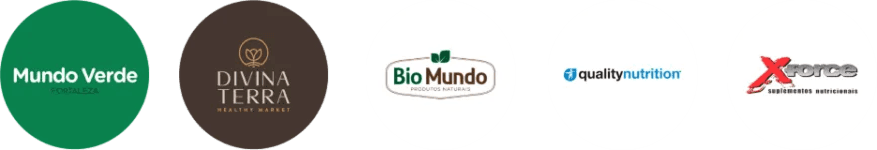 Logos dos parceiros: Mundo Verde, Dolce Terra, Bio Mundo, Quality Nutrition, X-Force